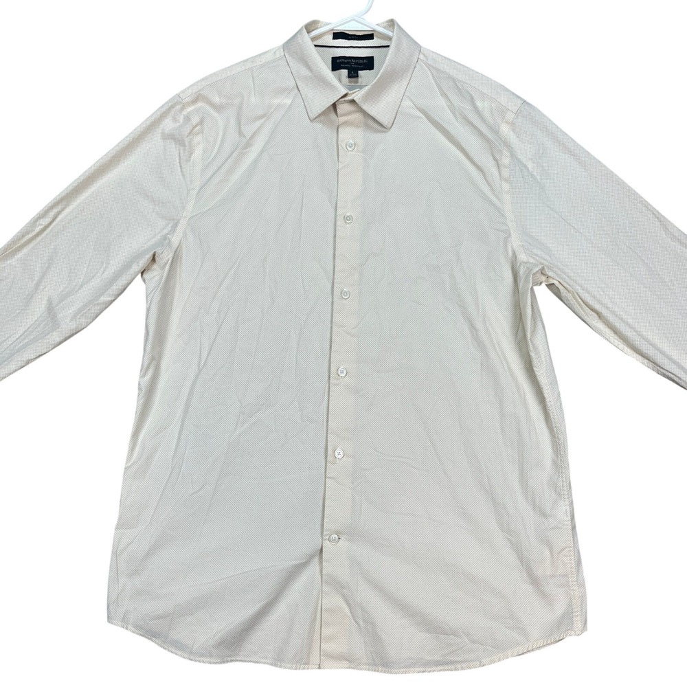Banana Republic Men Large‎ Yellow Geometric Pattern Shirt Slim Fit Long Sleeve